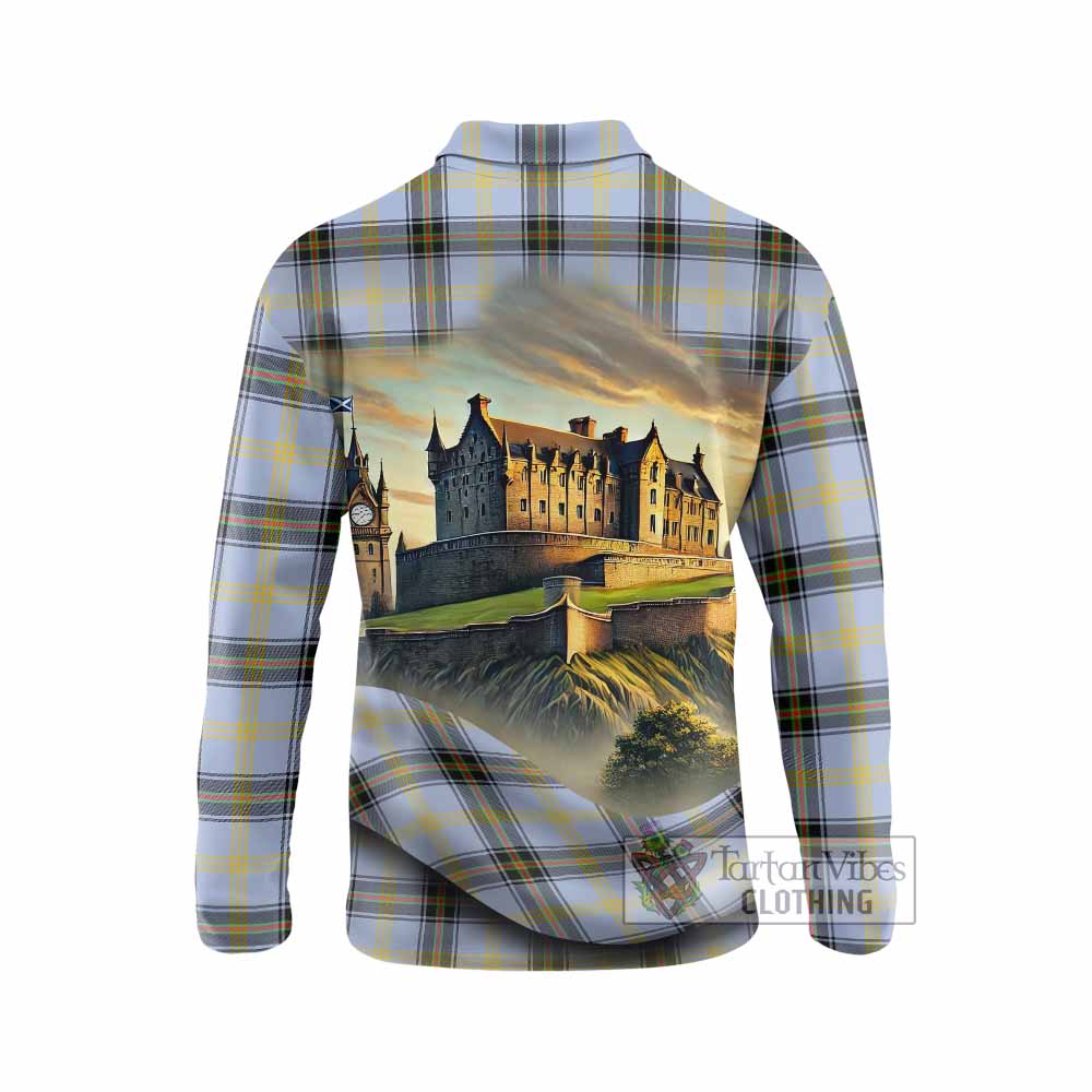 Tartan Vibes Clothing Bell Tartan Family Crest Long Sleeve Polo Shirt with Scottish Ancient Castle Style