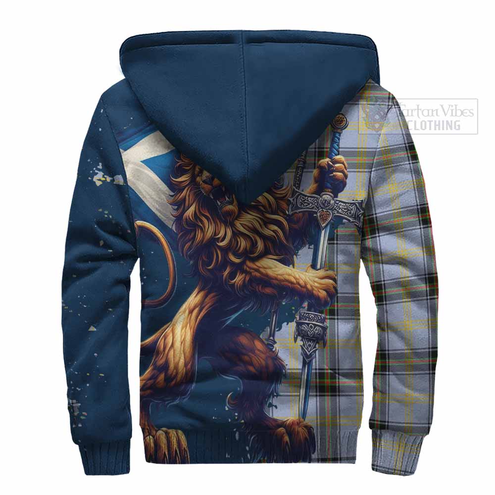 Tartan Vibes Clothing Bell Tartan Family Crest Sherpa Hoodie with Scottish Majestic Lion