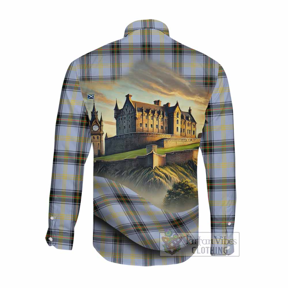 Tartan Vibes Clothing Bell Tartan Family Crest Long Sleeve Button Shirt with Scottish Ancient Castle Style