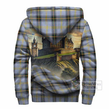 Bell Tartan Family Crest Sherpa Hoodie with Scottish Ancient Castle Style