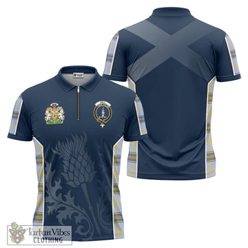 Bell Tartan Zipper Polo Shirt with Family Crest and Scottish Thistle Vibes Sport Style