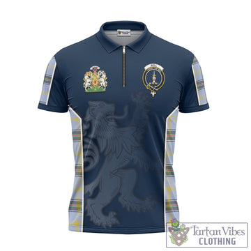 Bell Tartan Zipper Polo Shirt with Family Crest and Lion Rampant Vibes Sport Style