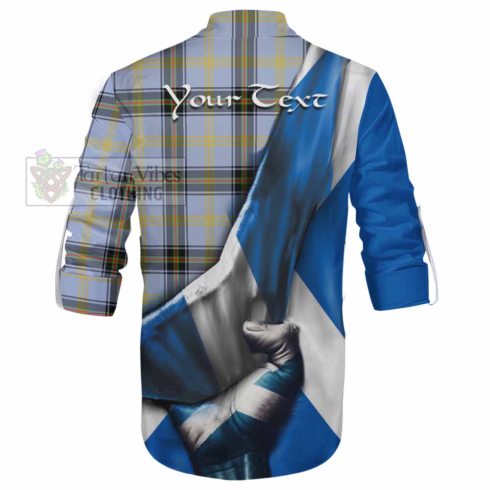 Tartan Vibes Clothing Bell Tartan Ghillie Kilt Shirt with Family Crest Scotland Patriotic Style