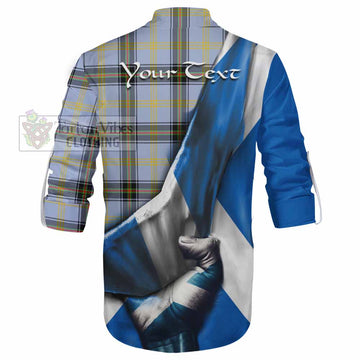 Tartan Vibes Clothing Bell Tartan Ghillie Kilt Shirt with Family Crest Scotland Patriotic Style