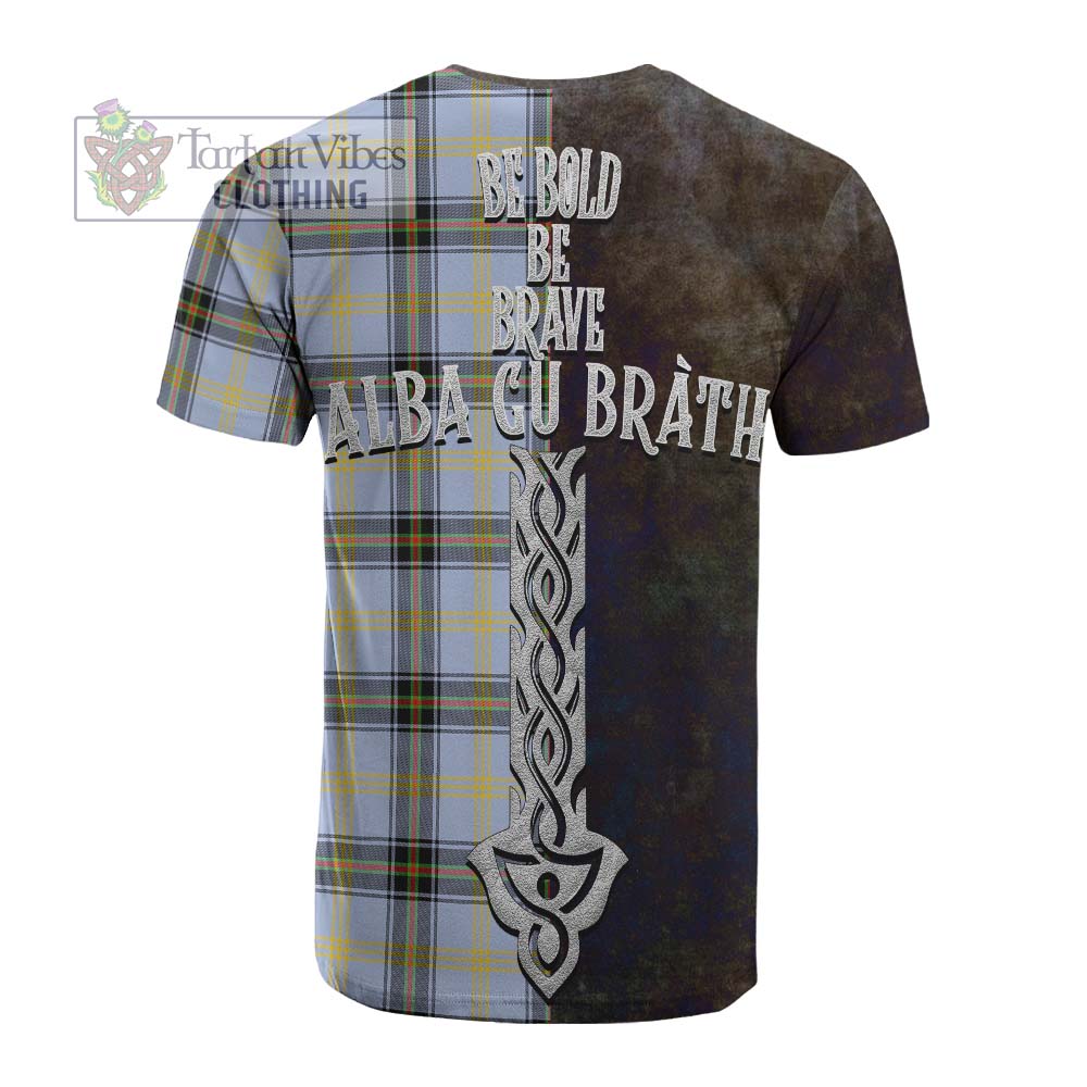 Tartan Vibes Clothing Bell Tartan Family Crest Cotton T-shirt Alba Gu Brath Be Brave Lion Ancient Style