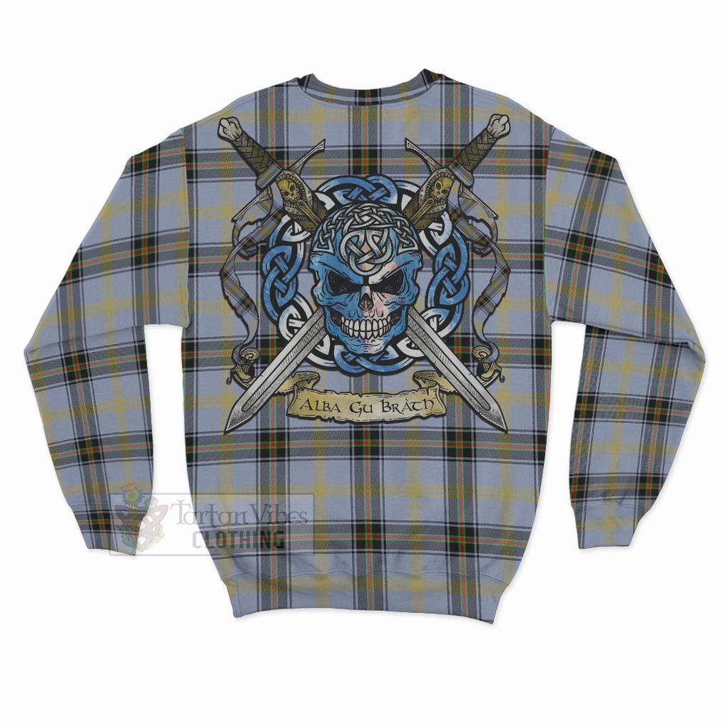 Tartan Vibes Clothing Bell Tartan Sweatshirt with Family Crest Celtic Skull Style