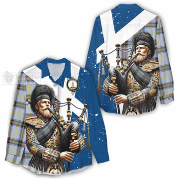 Tartan Vibes Clothing Bell Tartan Women's Casual Shirt with Family Crest Scottish Bagpiper Vibes