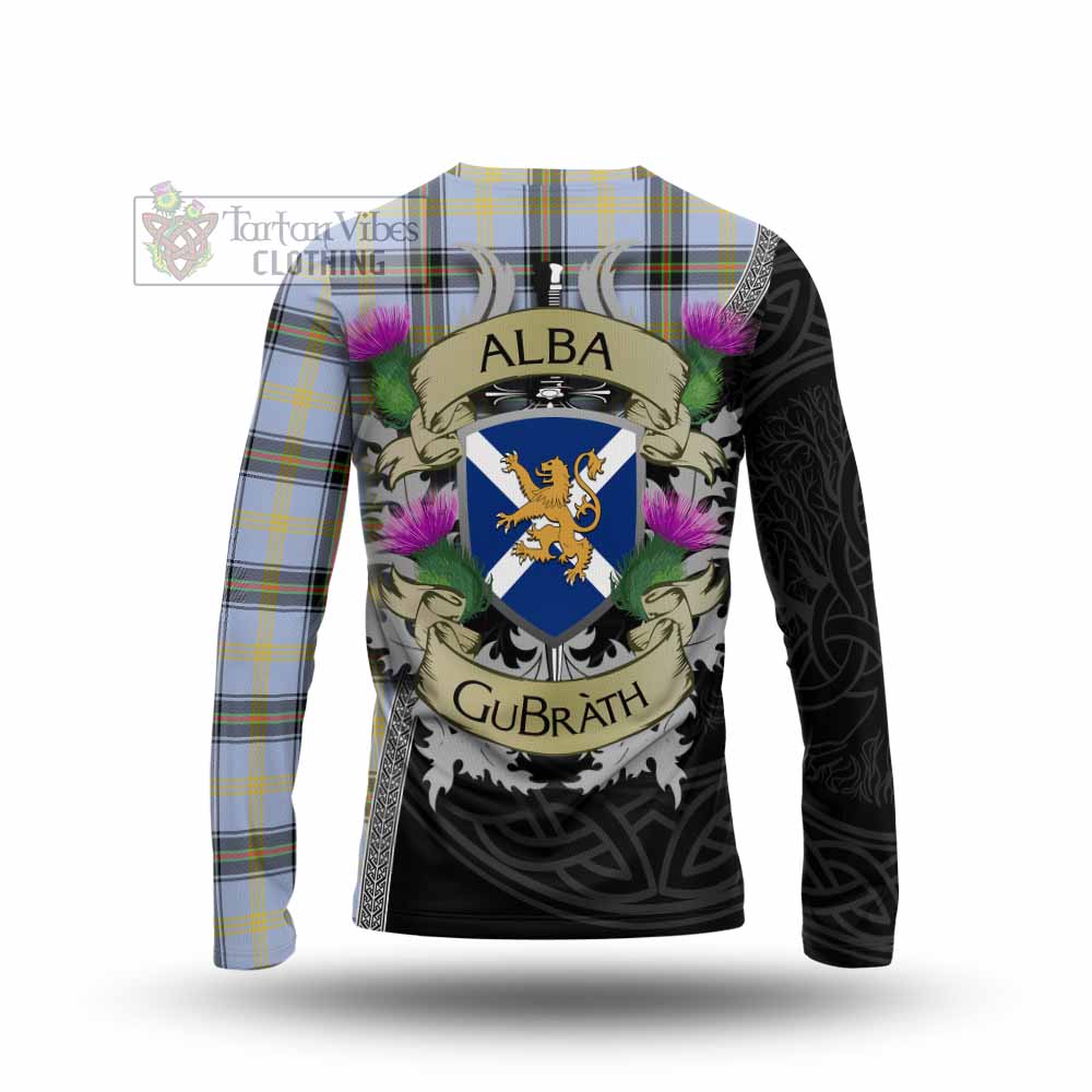 Tartan Vibes Clothing Bell Tartan Family Crest Long Sleeve T-Shirt Lion Rampant Royal Thistle Shield Celtic Inspired