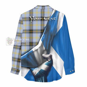 Tartan Vibes Clothing Bell Tartan Women's Casual Shirt with Family Crest Scotland Patriotic Style