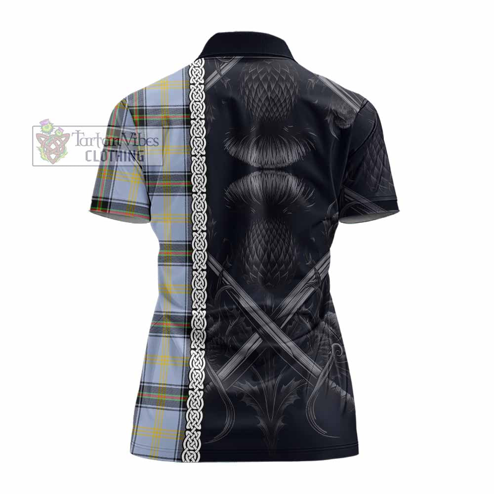 Tartan Vibes Clothing Bell Tartan Women's Polo Shirt with Family Crest Cross Sword Thistle Celtic Vibes