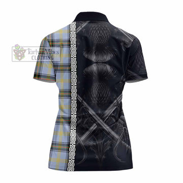Tartan Vibes Clothing Bell Tartan Women's Polo Shirt with Family Crest Cross Sword Thistle Celtic Vibes