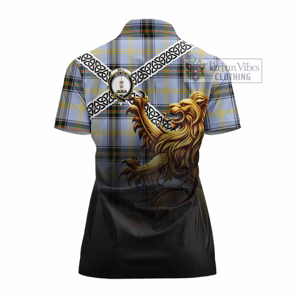 Tartan Vibes Clothing Bell Crest Tartan Women's Polo Shirt with Golden Lion Emblem Celtic Style