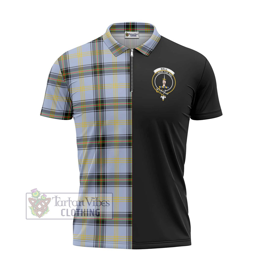 Bell Tartan Zipper Polo Shirt with Family Crest and Half Of Me Style - Tartanvibesclothing Shop