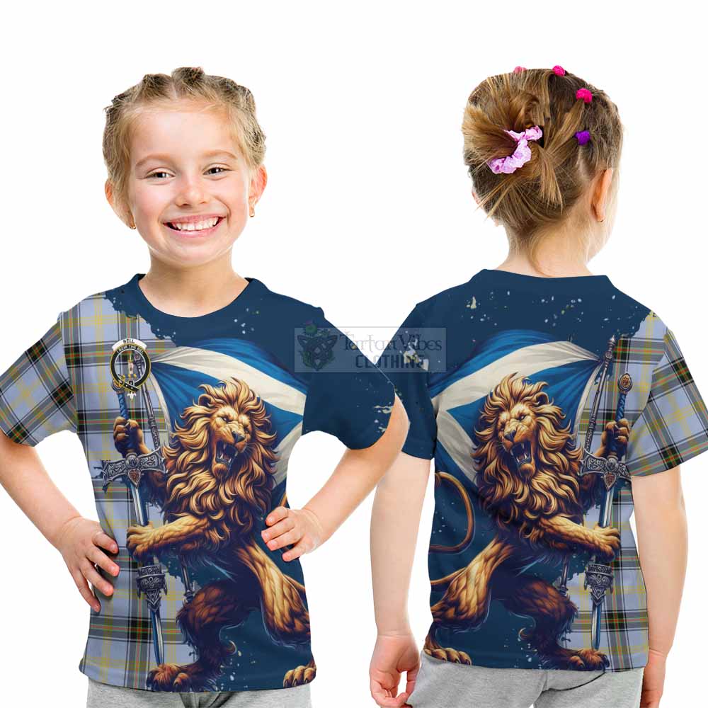 Tartan Vibes Clothing Bell Tartan Family Crest Kid T-Shirt with Scottish Majestic Lion