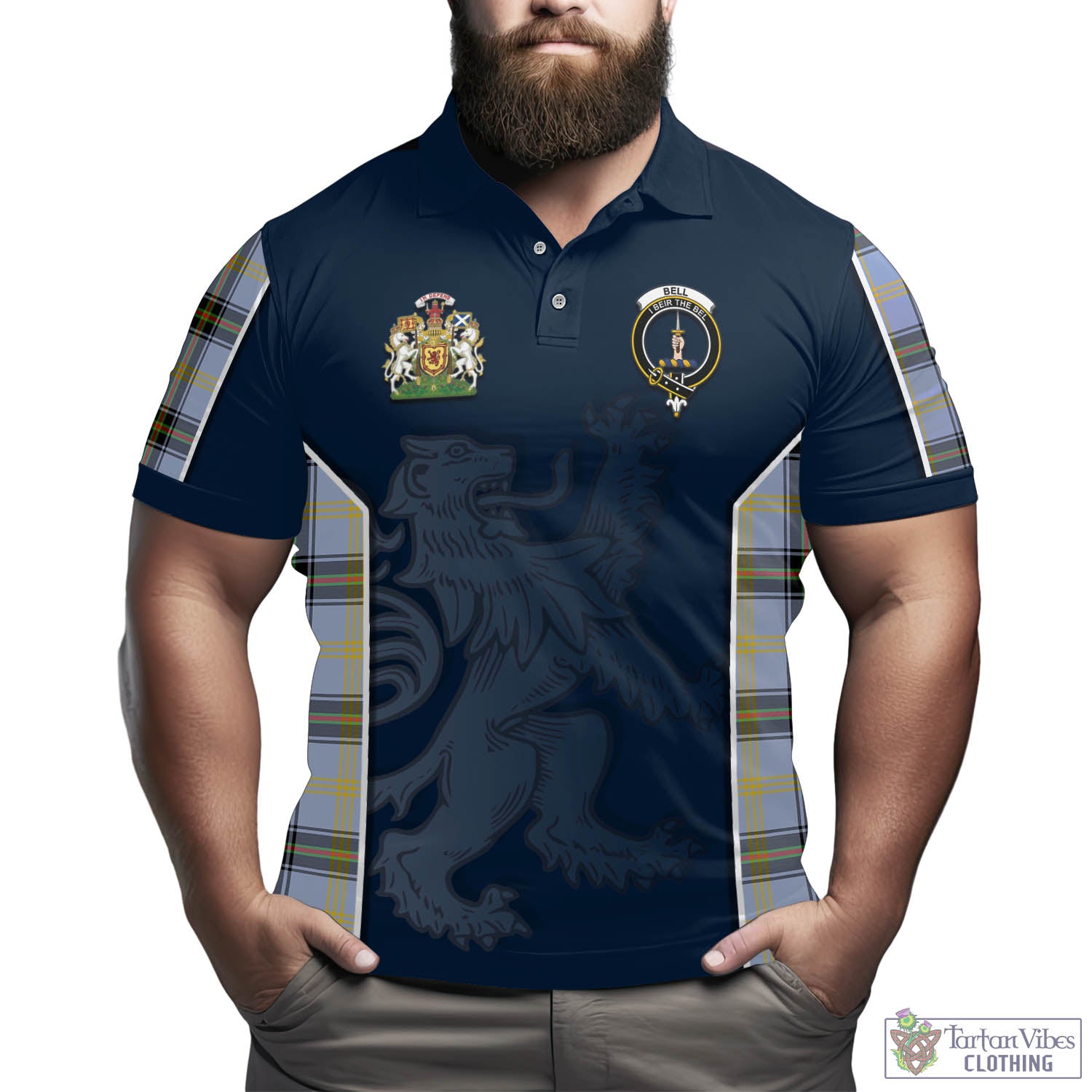 Tartan Vibes Clothing Bell Tartan Men's Polo Shirt with Family Crest and Lion Rampant Vibes Sport Style