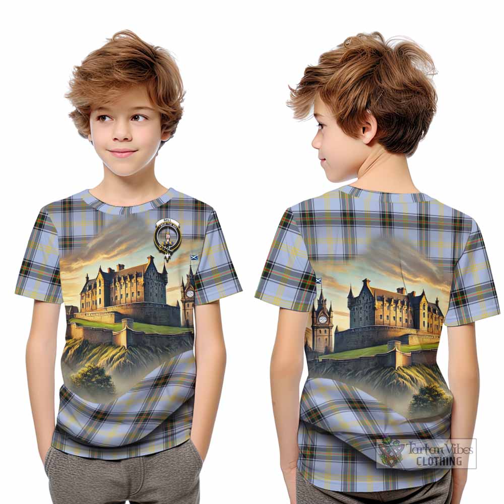 Tartan Vibes Clothing Bell Tartan Family Crest Kid T-Shirt with Scottish Ancient Castle Style
