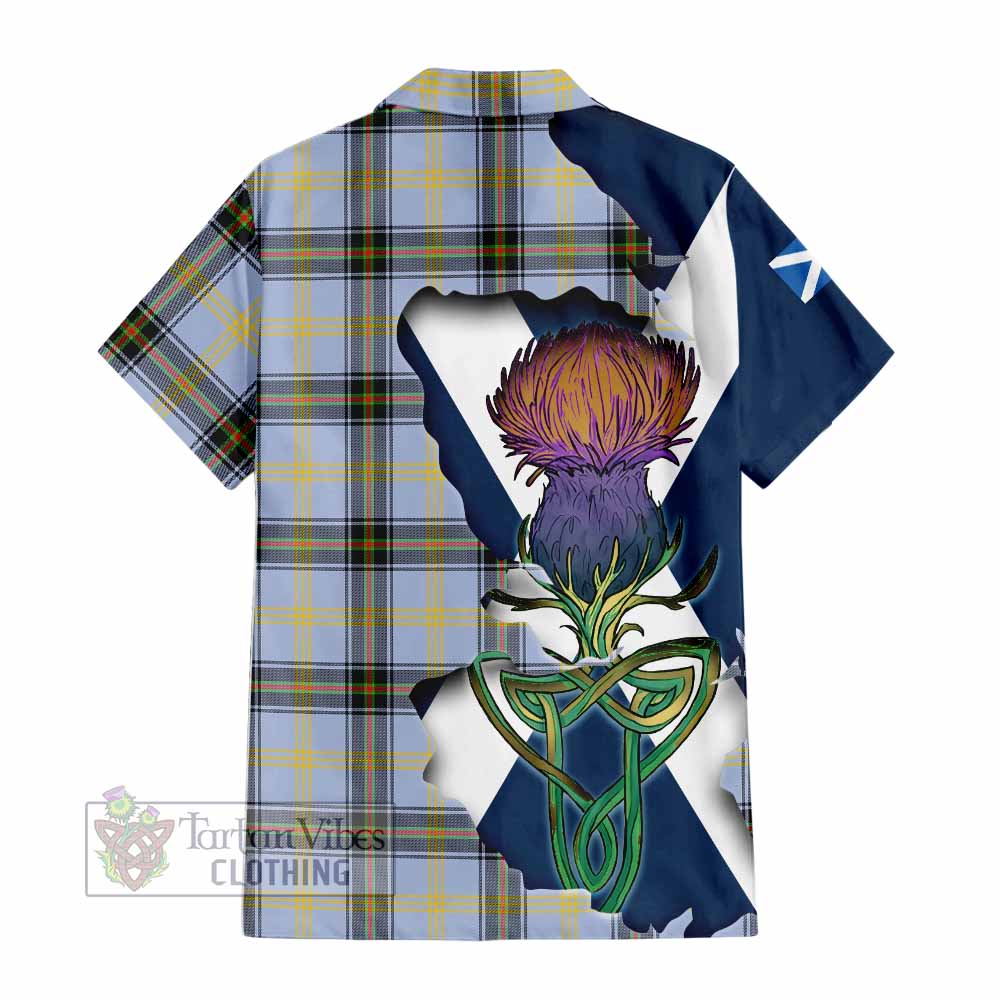 Tartan Vibes Clothing Bell Tartan Family Crest Short Sleeve Button Shirt Scottish Thistle Celtic Inspired