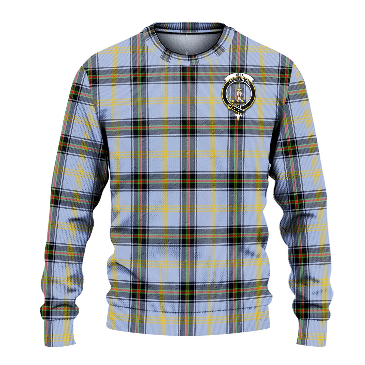Bell Tartan Knitted Sweater with Family Crest - Tartanvibesclothing