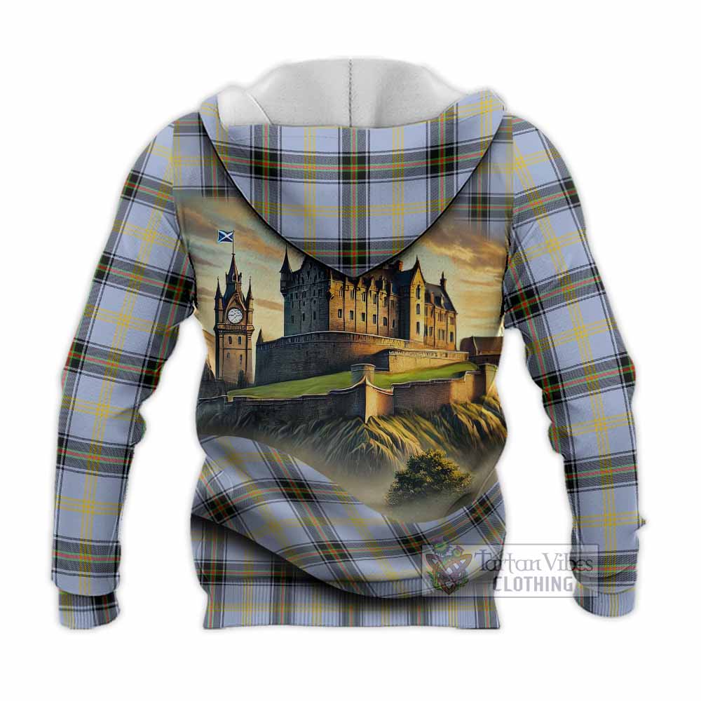 Tartan Vibes Clothing Bell Tartan Family Crest Knitted Hoodie with Scottish Ancient Castle Style