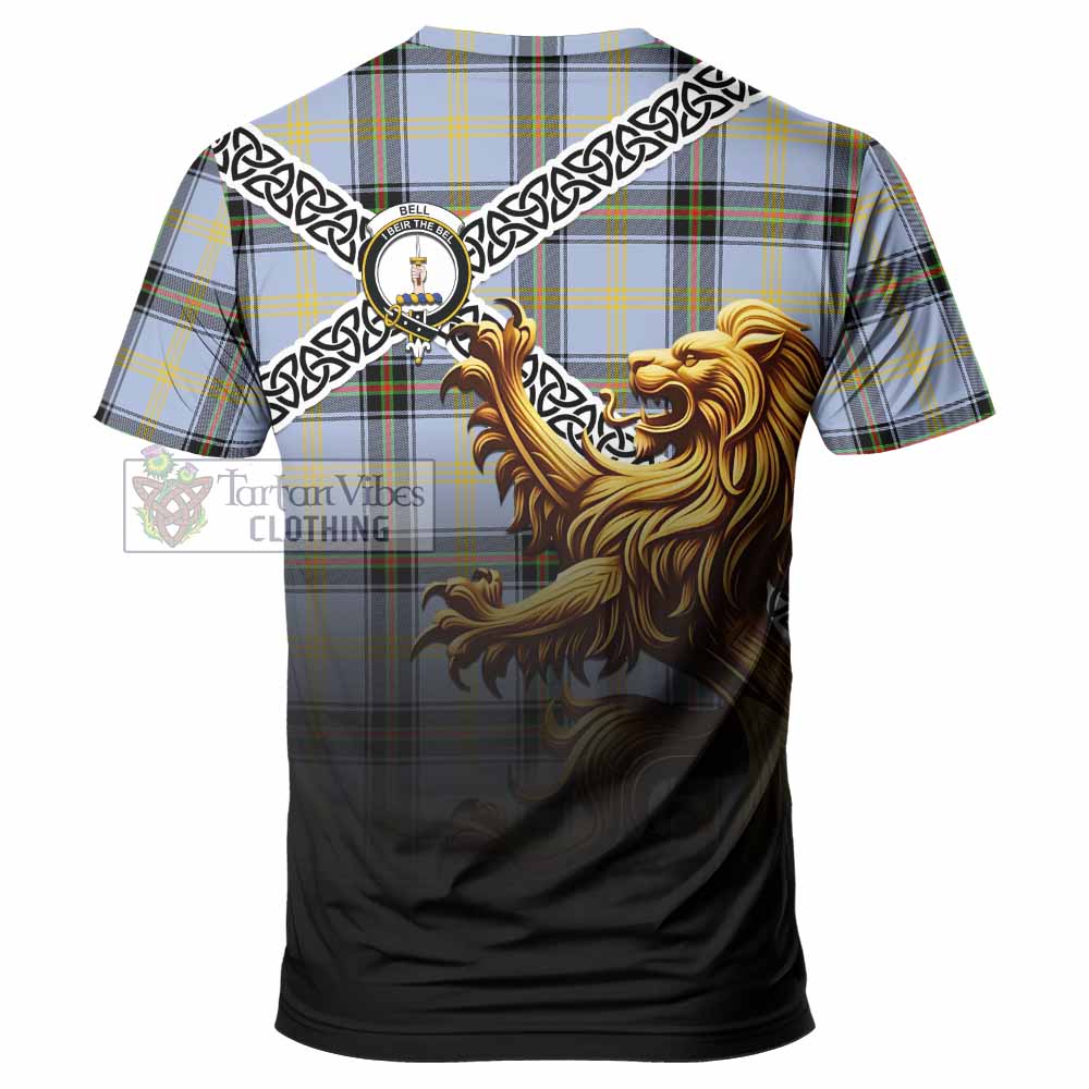 Tartan Vibes Clothing Bell Crest Tartan T-Shirt with Golden Lion Emblem Celtic Style