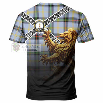 Bell Crest Tartan T-Shirt with Golden Lion Emblem Celtic Style