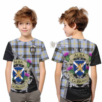 Tartan Vibes Clothing Bell Tartan Family Crest Kid T-Shirt Lion Rampant Royal Thistle Shield Celtic Inspired