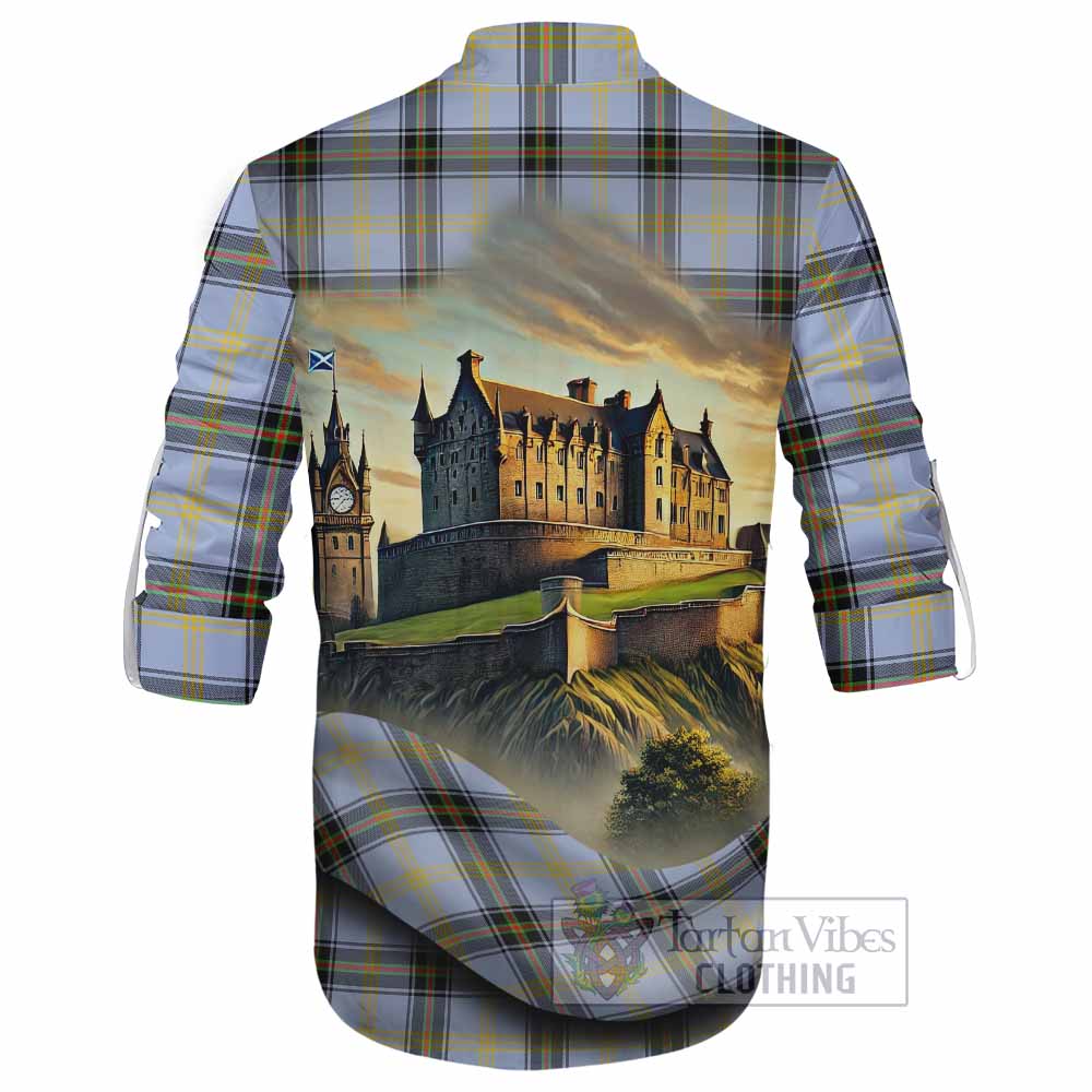 Tartan Vibes Clothing Bell Tartan Family Crest Ghillie Kilt Shirt with Scottish Ancient Castle Style