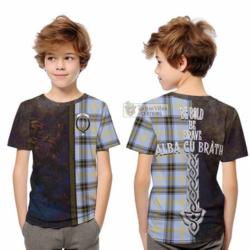 Bell Tartan Family Crest Kid T-Shirt Alba Gu Brath Be Brave Lion Ancient Style