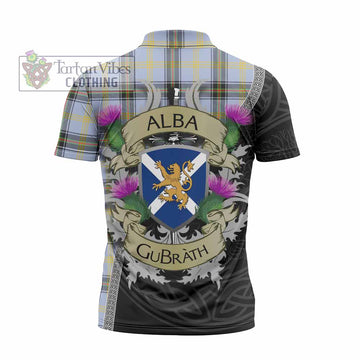 Bell Tartan Family Crest Zipper Polo Shirt Lion Rampant Royal Thistle Shield Celtic Inspired