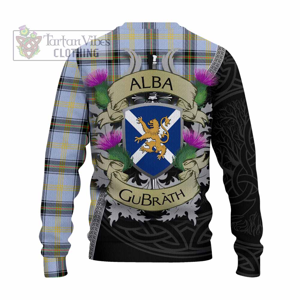 Tartan Vibes Clothing Bell Tartan Family Crest Knitted Sweater Lion Rampant Royal Thistle Shield Celtic Inspired
