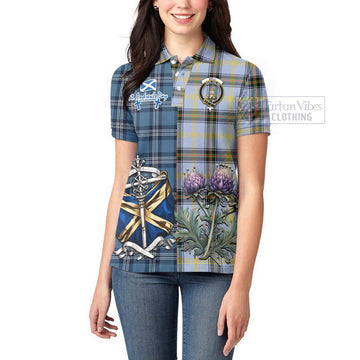 Tartan Vibes Clothing Bell Tartan Women's Polo Shirt Happy St. Andrew's Day Half Tartan Style
