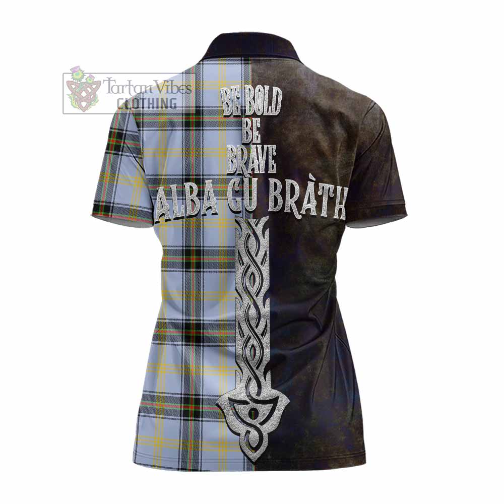 Tartan Vibes Clothing Bell Tartan Family Crest Women's Polo Shirt Alba Gu Brath Be Brave Lion Ancient Style