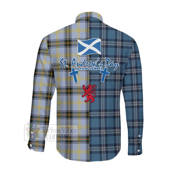 Tartan Vibes Clothing Bell Tartan Long Sleeve Button Shirt Happy St. Andrew's Day Half Tartan Style