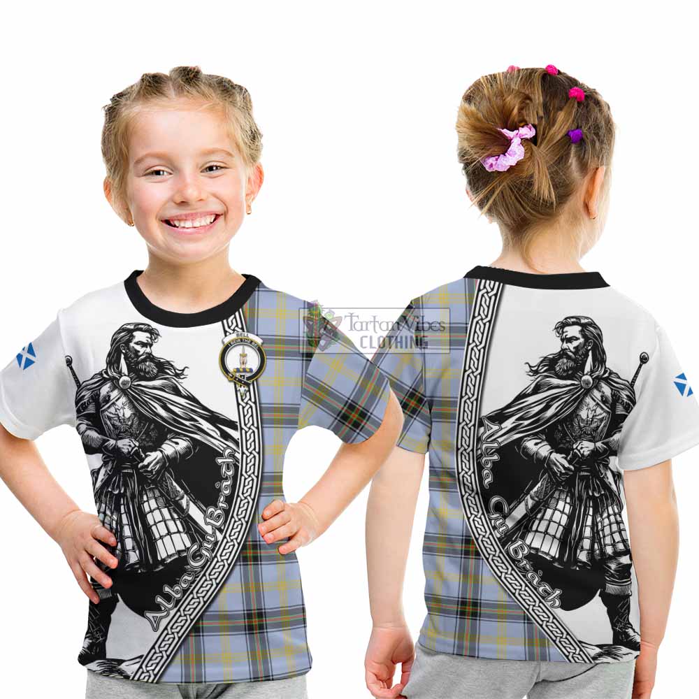 Bell Tartan Clan Crest Kid T-Shirt with Highlander Warrior Celtic Style