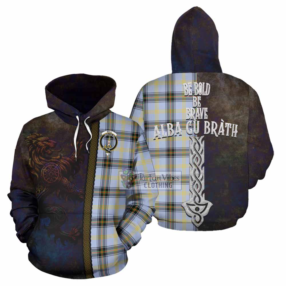 Tartan Vibes Clothing Bell Tartan Family Crest Hoodie Alba Gu Brath Be Brave Lion Ancient Style