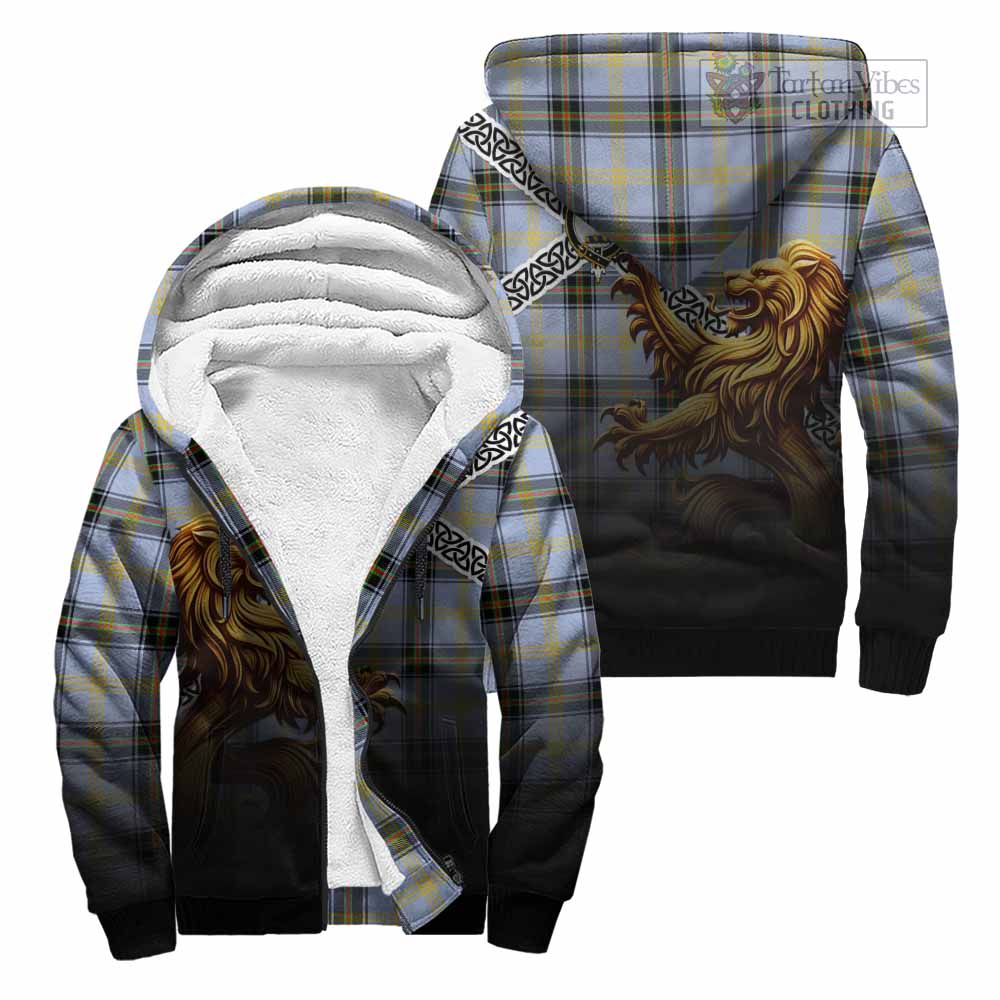 Tartan Vibes Clothing Bell Crest Tartan Sherpa Hoodie with Golden Lion Emblem Celtic Style