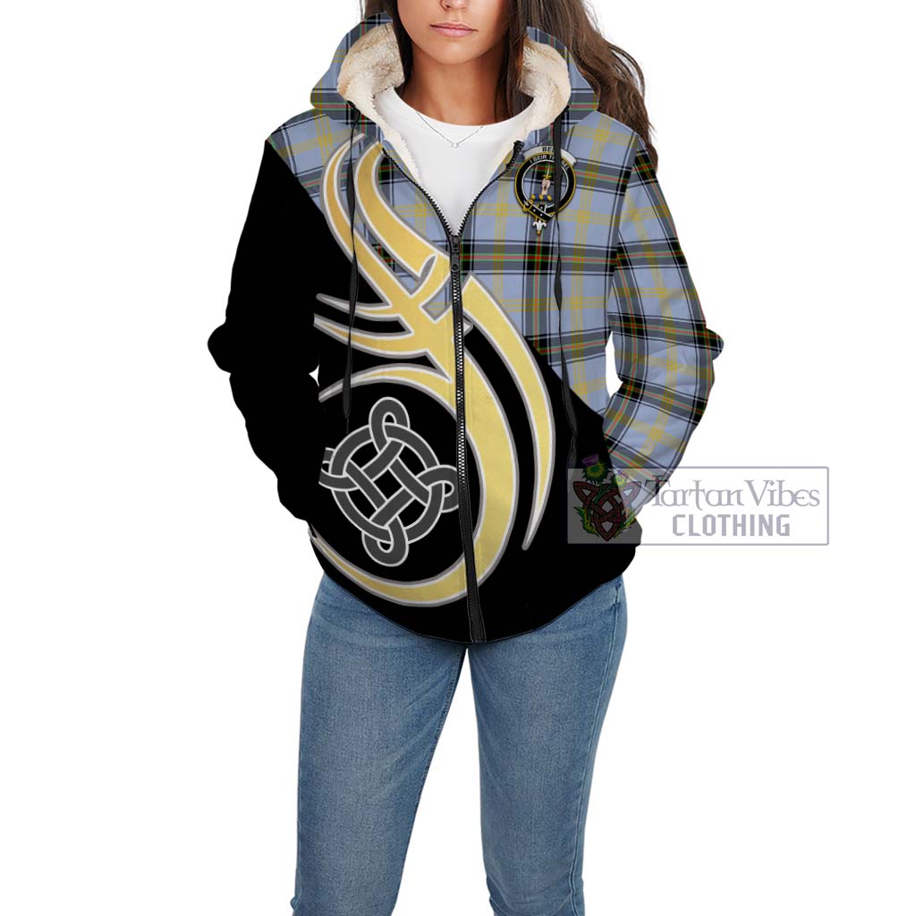 Bell Tartan Sherpa Hoodie with Family Crest and Celtic Symbol Style Unisex - Tartan Vibes Clothing