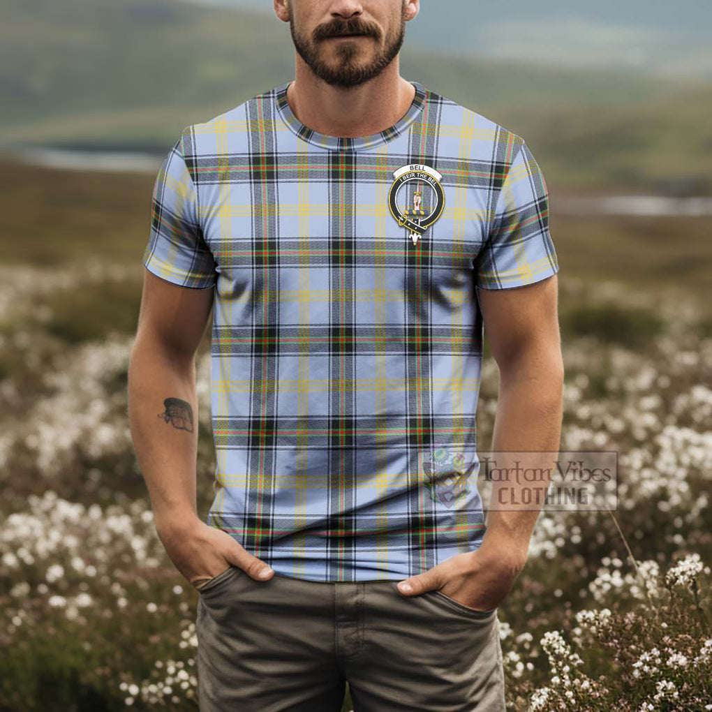 Tartan Vibes Clothing Bell Tartan T-Shirt with Family Crest and Bearded Skull Holding Bottles of Whiskey