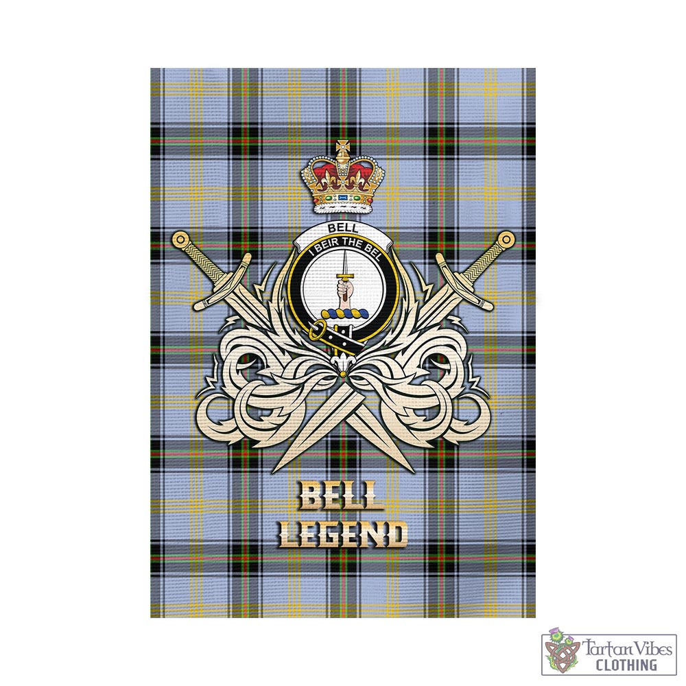 Tartan Vibes Clothing Bell Tartan Flag with Clan Crest and the Golden Sword of Courageous Legacy