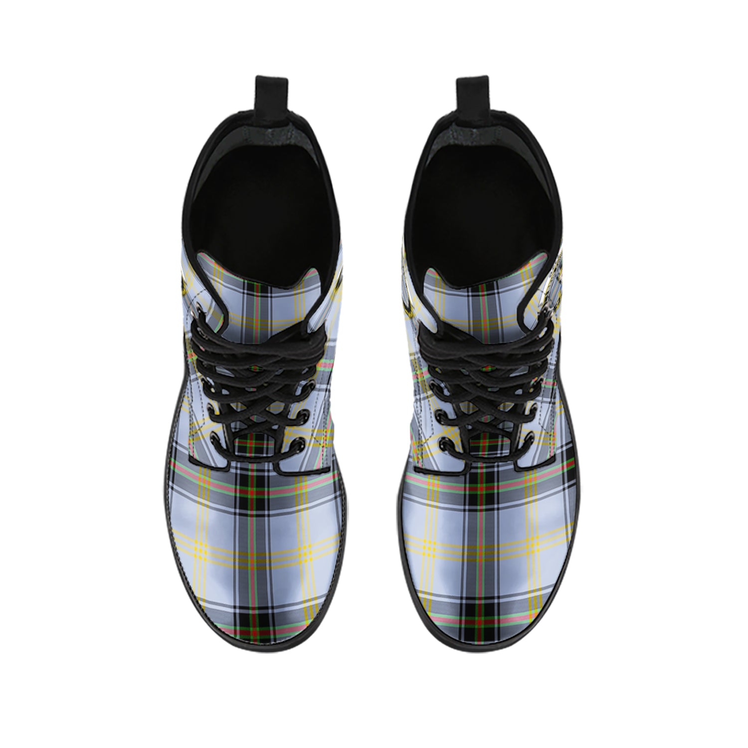 Bell Tartan Leather Boots with Family Crest - Tartanvibesclothing