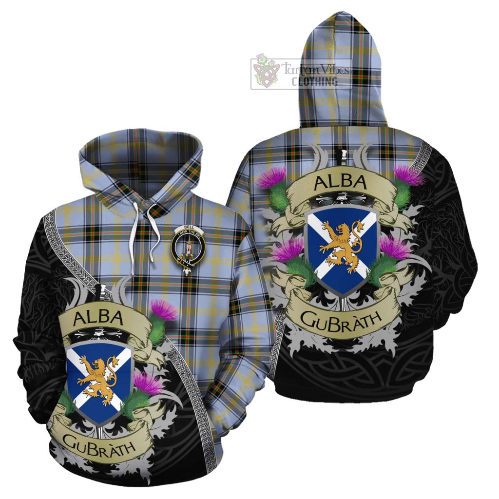 Tartan Vibes Clothing Bell Tartan Family Crest Cotton Hoodie Lion Rampant Royal Thistle Shield Celtic Inspired