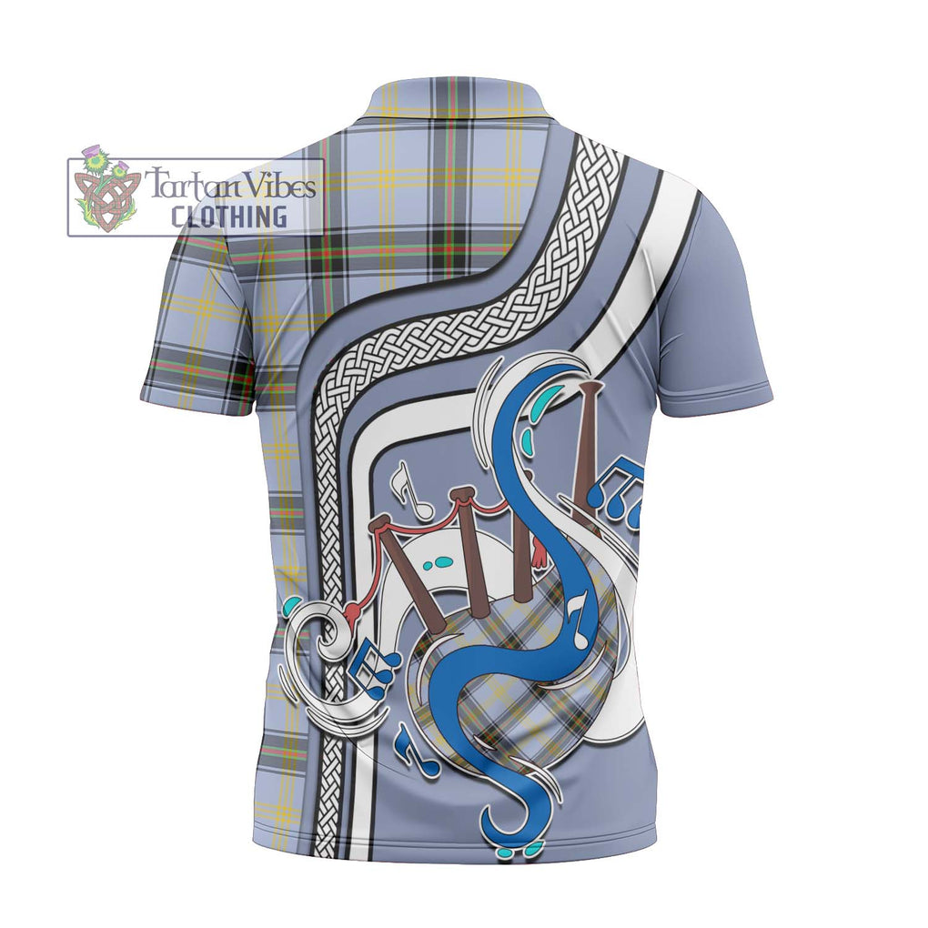 Bell Tartan Zipper Polo Shirt with Epic Bagpipe Style - Tartanvibesclothing Shop