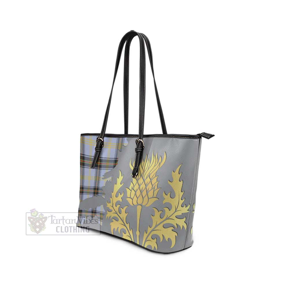 Tartan Vibes Clothing Bell Tartan Leather Tote Bag Gold Thistle Style