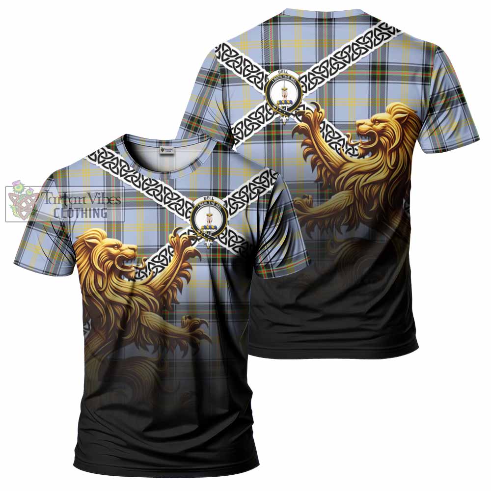 Tartan Vibes Clothing Bell Crest Tartan T-Shirt with Golden Lion Emblem Celtic Style