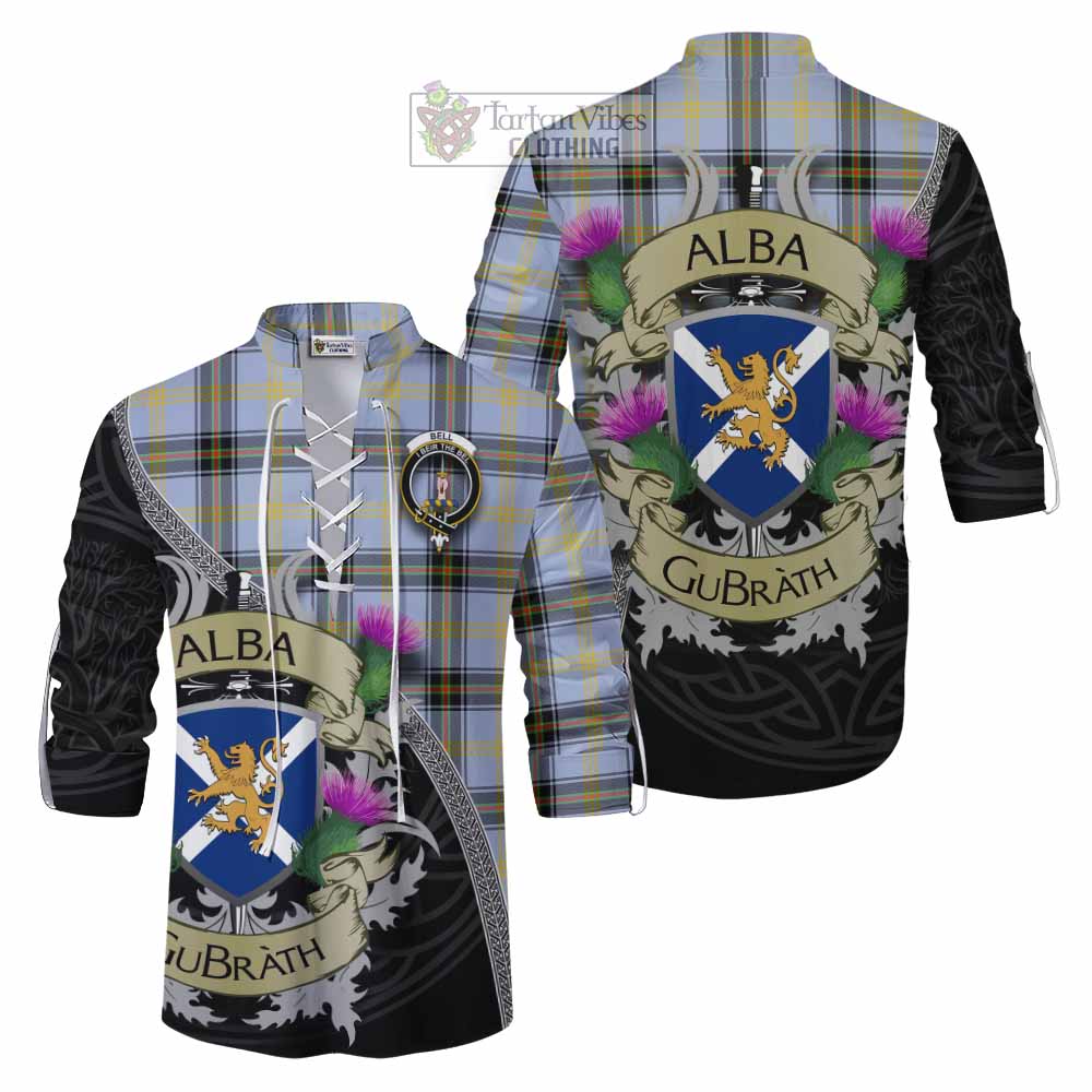 Tartan Vibes Clothing Bell Tartan Family Crest Ghillie Kilt Shirt Lion Rampant Royal Thistle Shield Celtic Inspired