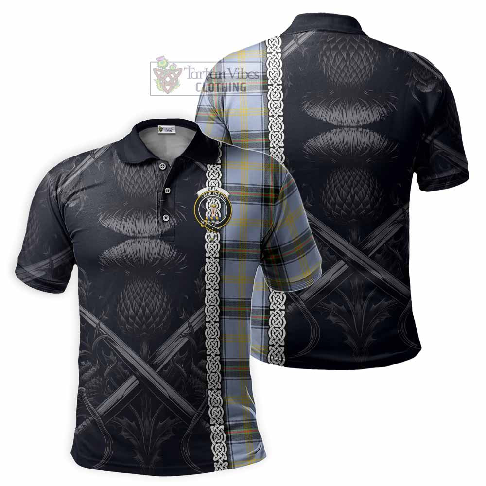 Tartan Vibes Clothing Bell Tartan Polo Shirt with Family Crest Cross Sword Thistle Celtic Vibes