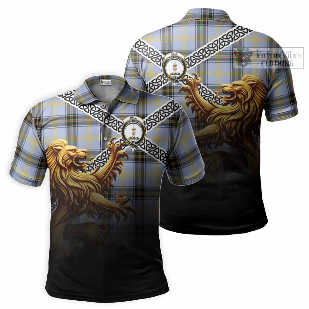 Tartan Vibes Clothing Bell Crest Tartan Polo Shirt with Golden Lion Emblem Celtic Style