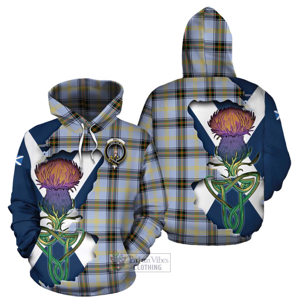 Tartan Vibes Clothing Bell Tartan Family Crest Cotton Hoodie Scottish Thistle Celtic Inspired