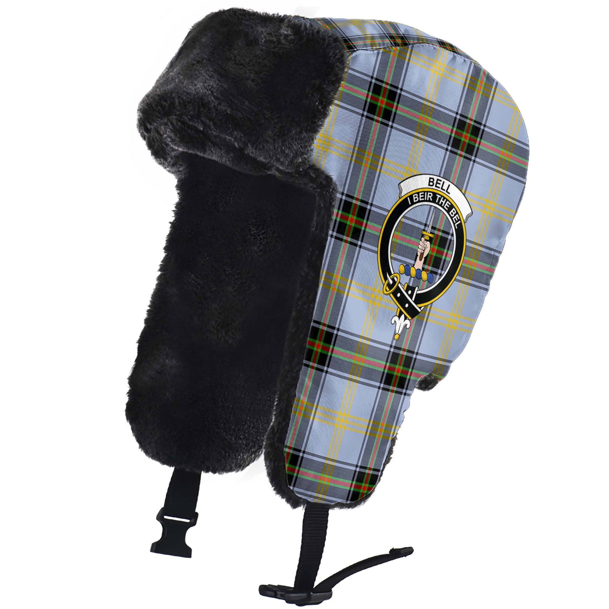 Bell Tartan Winter Trapper Hat with Family Crest - Tartanvibesclothing