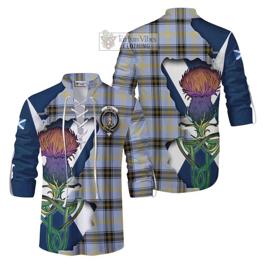 Tartan Vibes Clothing Bell Tartan Family Crest Ghillie Kilt Shirt Scottish Thistle Celtic Inspired